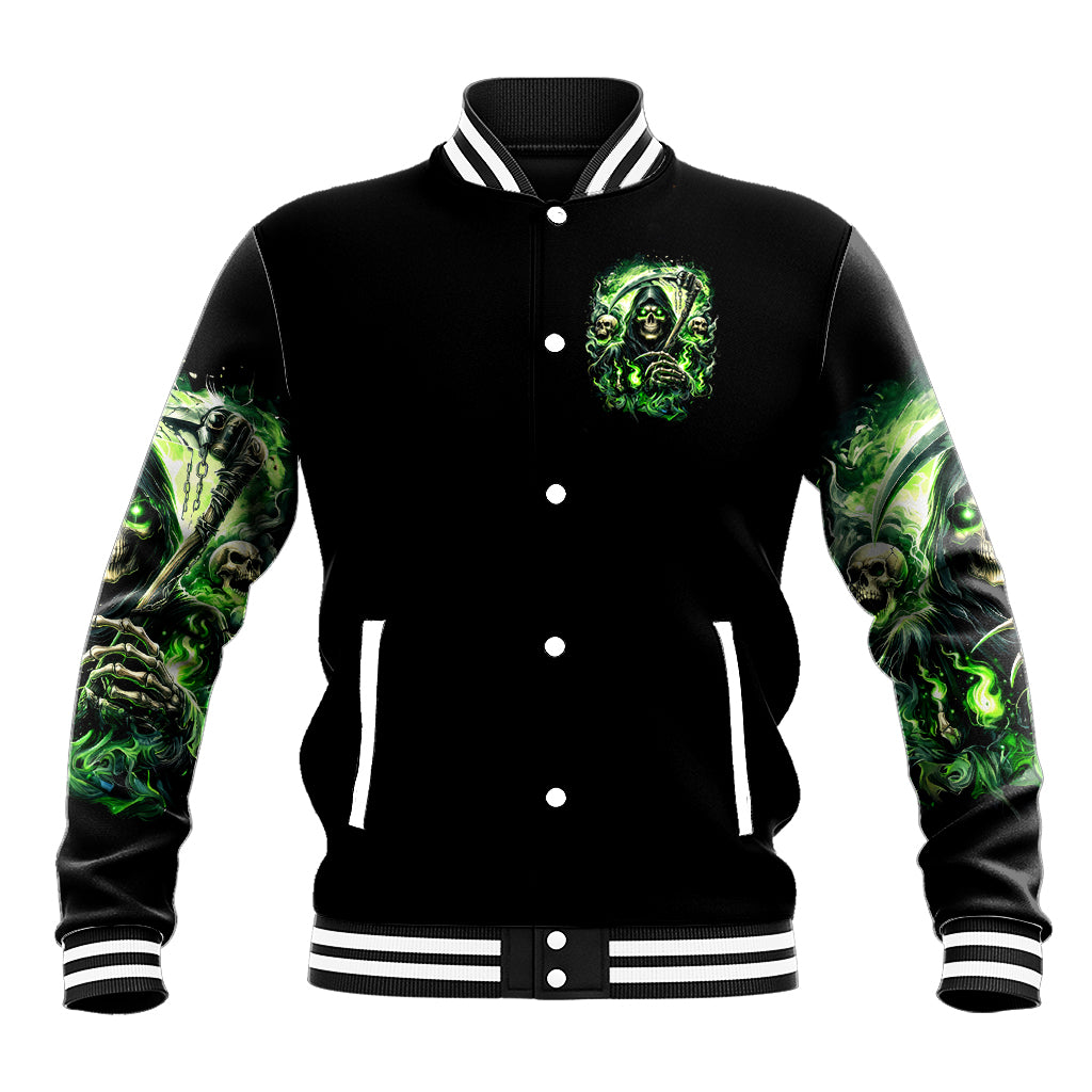 Flame Reaper Skull Baseball Jacket I'm Not Anti Social I'm Just Not User Friendly - Wonder Print Shop