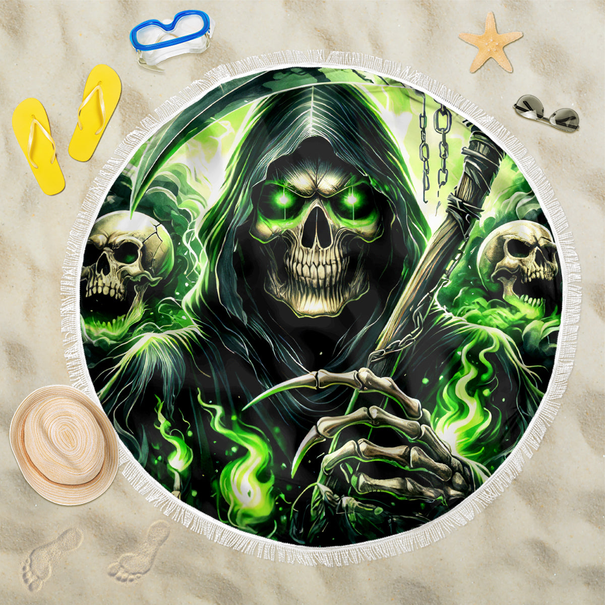 Flame Reaper Skull Beach Blanket I'm Not Anti Social I'm Just Not User Friendly - Wonder Print Shop