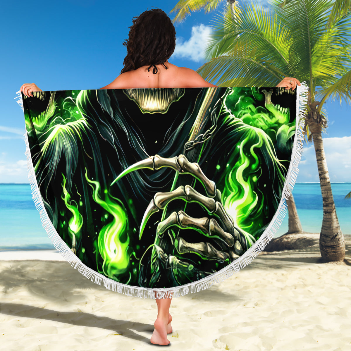 Flame Reaper Skull Beach Blanket I'm Not Anti Social I'm Just Not User Friendly - Wonder Print Shop
