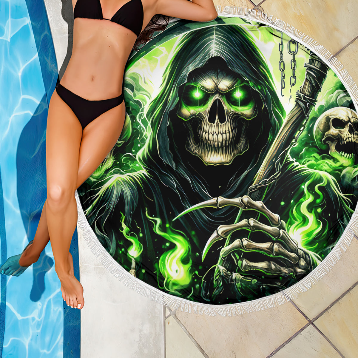 Flame Reaper Skull Beach Blanket I'm Not Anti Social I'm Just Not User Friendly - Wonder Print Shop