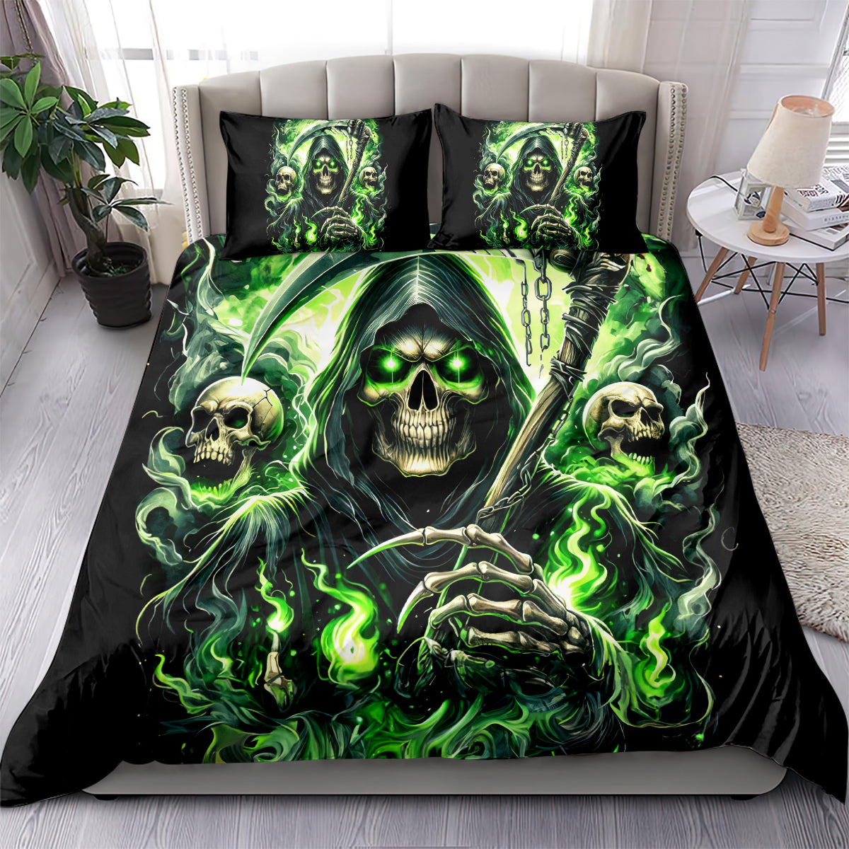 Flame Reaper Skull Bedding Set I'm Not Anti Social I'm Just Not User Friendly - Wonder Print Shop