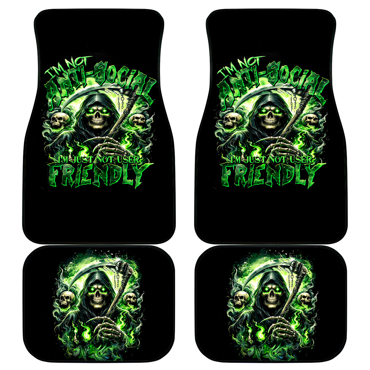 Flame Reaper Skull Car Mats I'm Not Anti Social I'm Just Not User Friendly - Wonder Print Shop