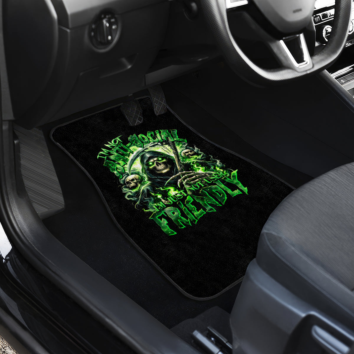 Flame Reaper Skull Car Mats I'm Not Anti Social I'm Just Not User Friendly - Wonder Print Shop