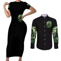 Flame Reaper Skull Couples Matching Short Sleeve Bodycon Dress and Long Sleeve Button Shirt I'm Not Anti Social I'm Just Not User Friendly - Wonder Print Shop