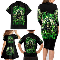 Flame Reaper Skull Family Matching Long Sleeve Bodycon Dress and Hawaiian Shirt I'm Not Anti Social I'm Just Not User Friendly - Wonder Print Shop