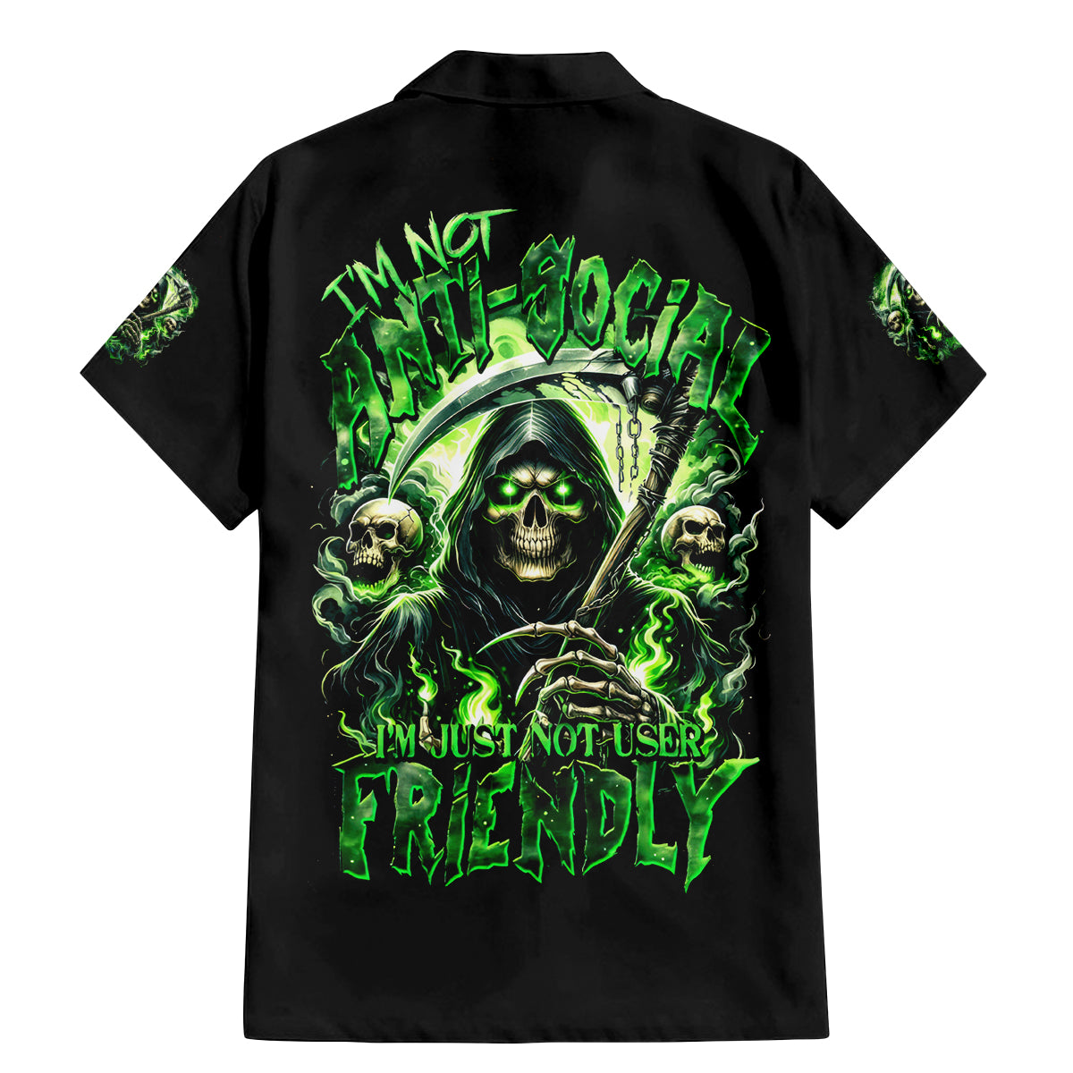 Flame Reaper Skull Family Matching Mermaid Dress and Hawaiian Shirt I'm Not Anti Social I'm Just Not User Friendly - Wonder Print Shop