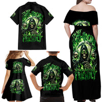 Flame Reaper Skull Family Matching Off Shoulder Maxi Dress and Hawaiian Shirt I'm Not Anti Social I'm Just Not User Friendly - Wonder Print Shop