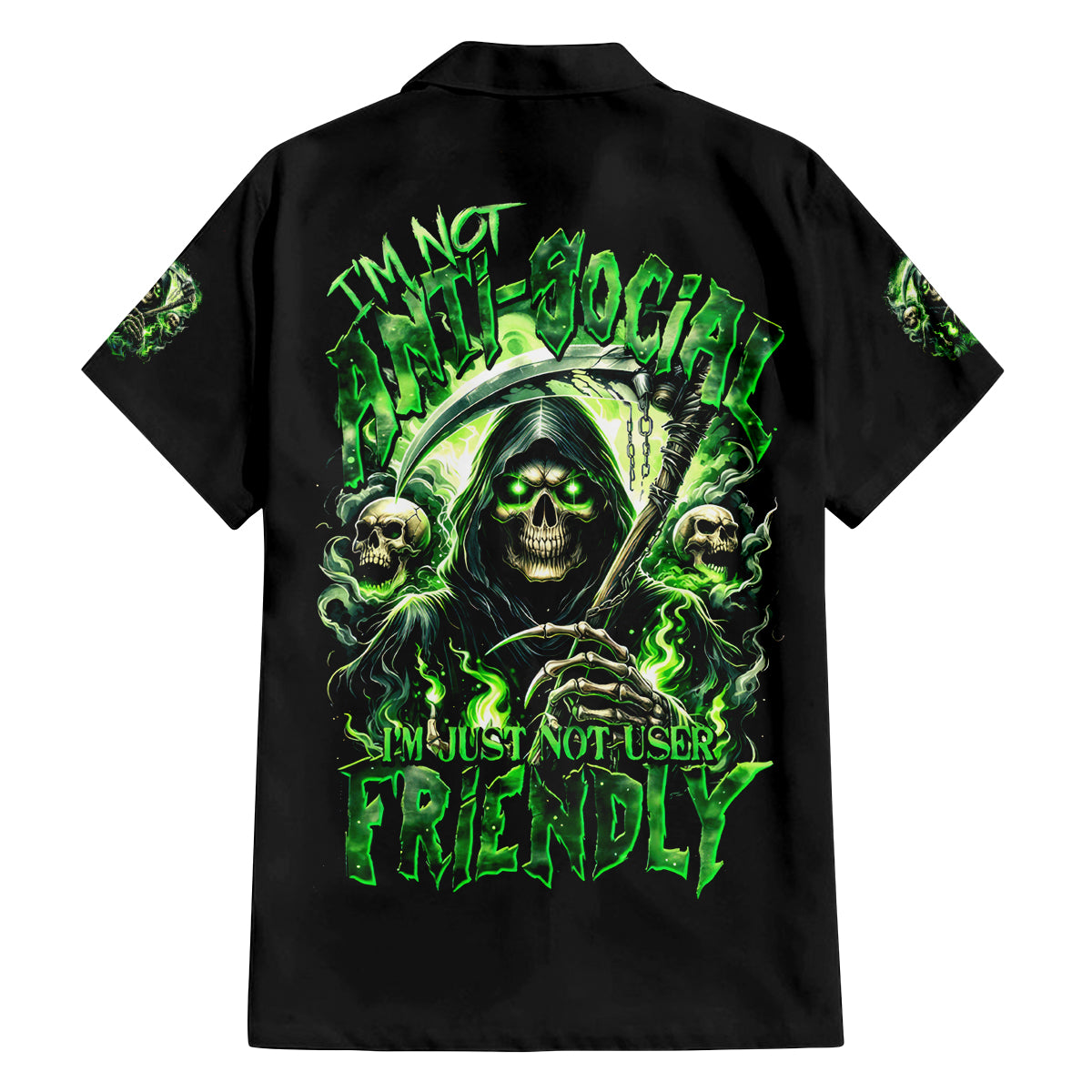 Flame Reaper Skull Family Matching Puletasi and Hawaiian Shirt I'm Not Anti Social I'm Just Not User Friendly - Wonder Print Shop