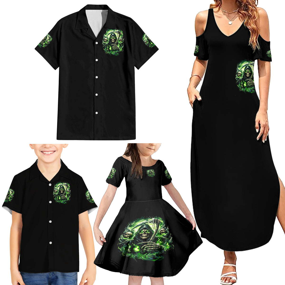 Flame Reaper Skull Family Matching Summer Maxi Dress and Hawaiian Shirt I'm Not Anti Social I'm Just Not User Friendly - Wonder Print Shop