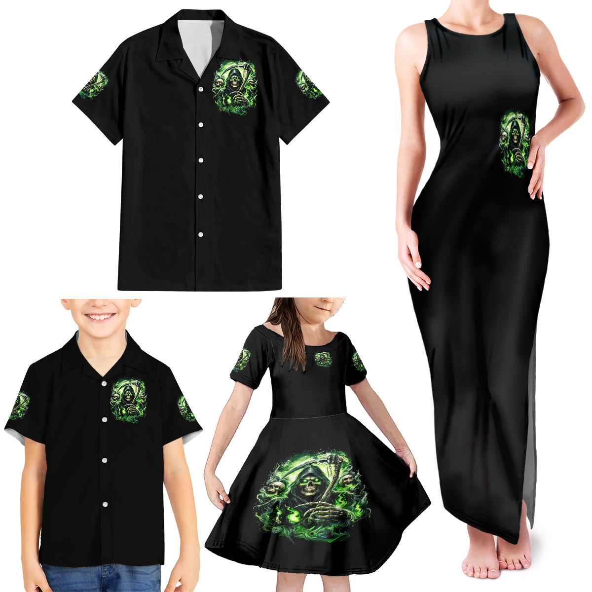 Flame Reaper Skull Family Matching Tank Maxi Dress and Hawaiian Shirt I'm Not Anti Social I'm Just Not User Friendly - Wonder Print Shop