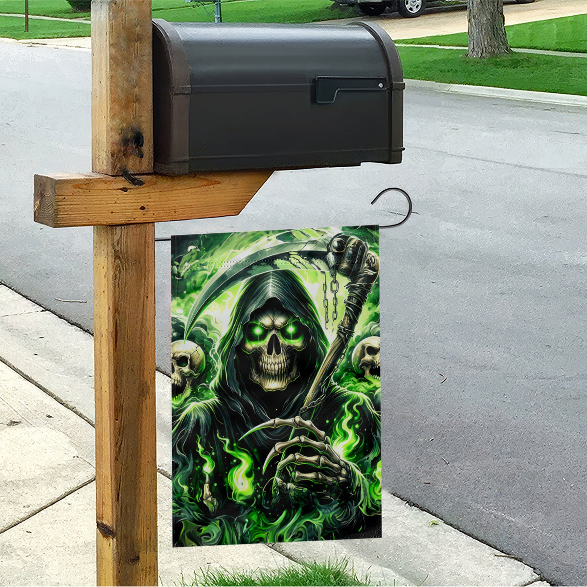 Flame Reaper Skull Garden Flag I'm Not Anti Social I'm Just Not User Friendly - Wonder Print Shop