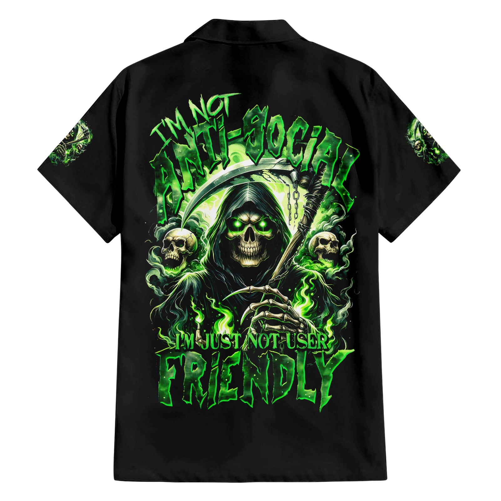 Flame Reaper Skull Hawaiian Shirt I'm Not Anti Social I'm Just Not User Friendly - Wonder Print Shop