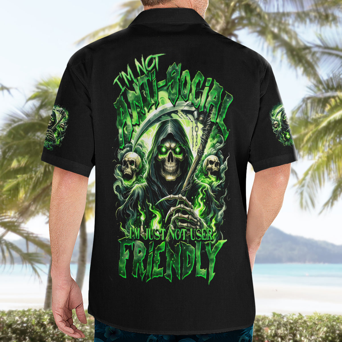 Flame Reaper Skull Hawaiian Shirt I'm Not Anti Social I'm Just Not User Friendly - Wonder Print Shop