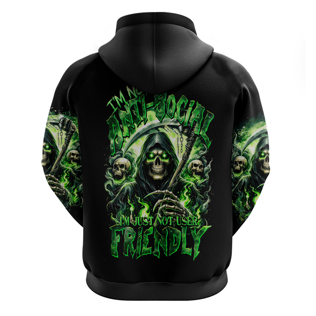 Flame Reaper Skull Hoodie I'm Not Anti Social I'm Just Not User Friendly - Wonder Print Shop