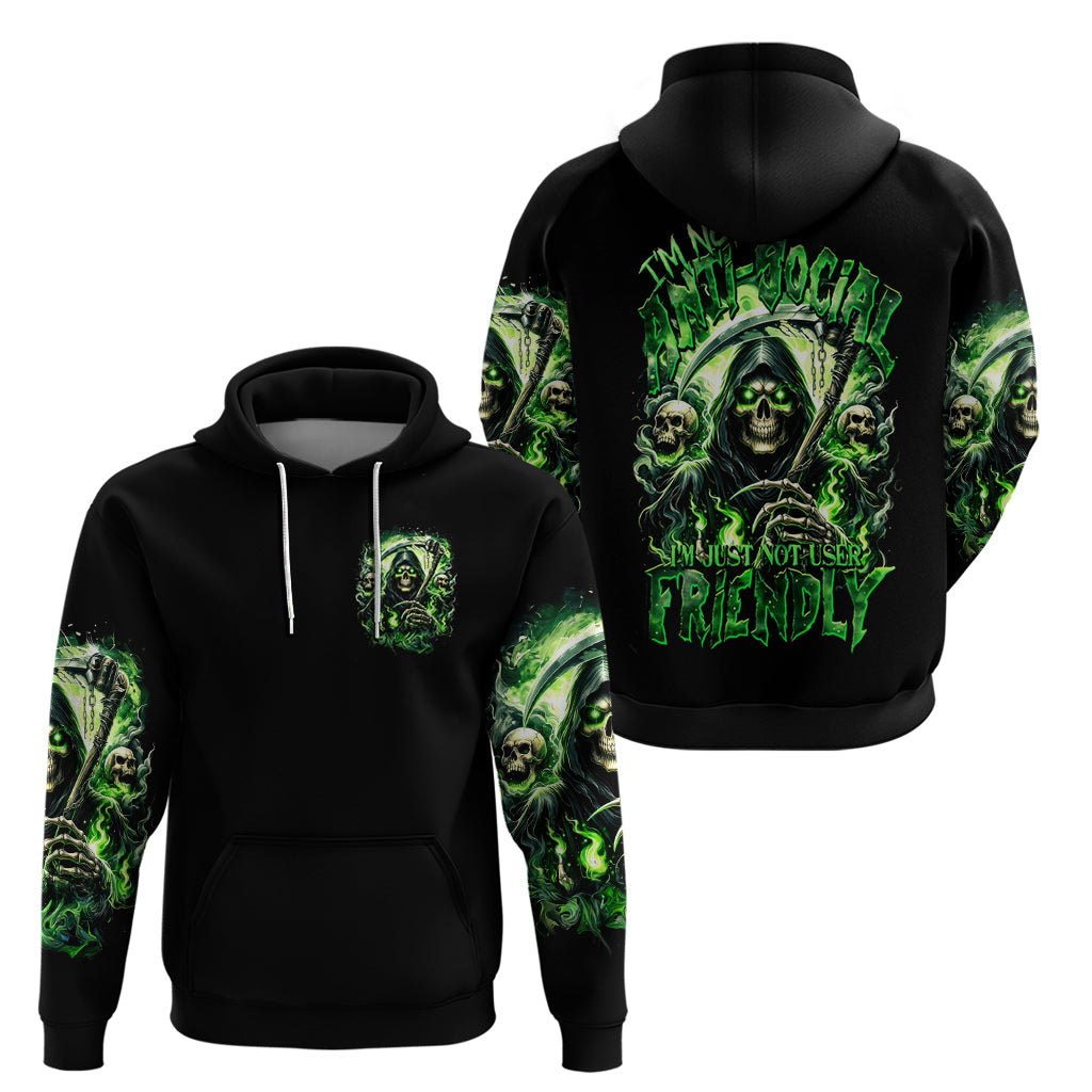 Flame Reaper Skull Hoodie I'm Not Anti Social I'm Just Not User Friendly - Wonder Print Shop