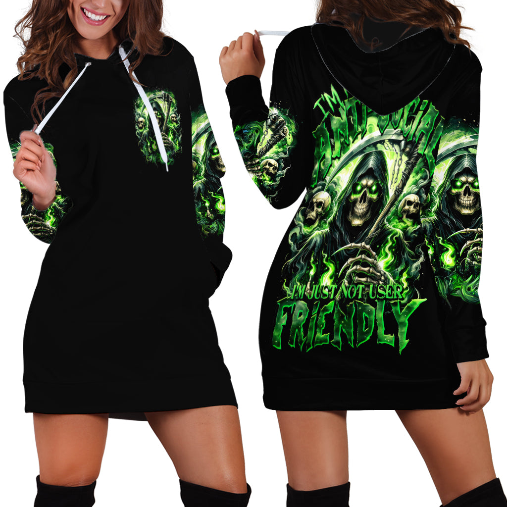 Flame Reaper Skull Hoodie Dress I'm Not Anti Social I'm Just Not User Friendly - Wonder Print Shop