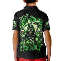 Flame Reaper Skull Kid Polo Shirt I'm Not Anti Social I'm Just Not User Friendly - Wonder Print Shop