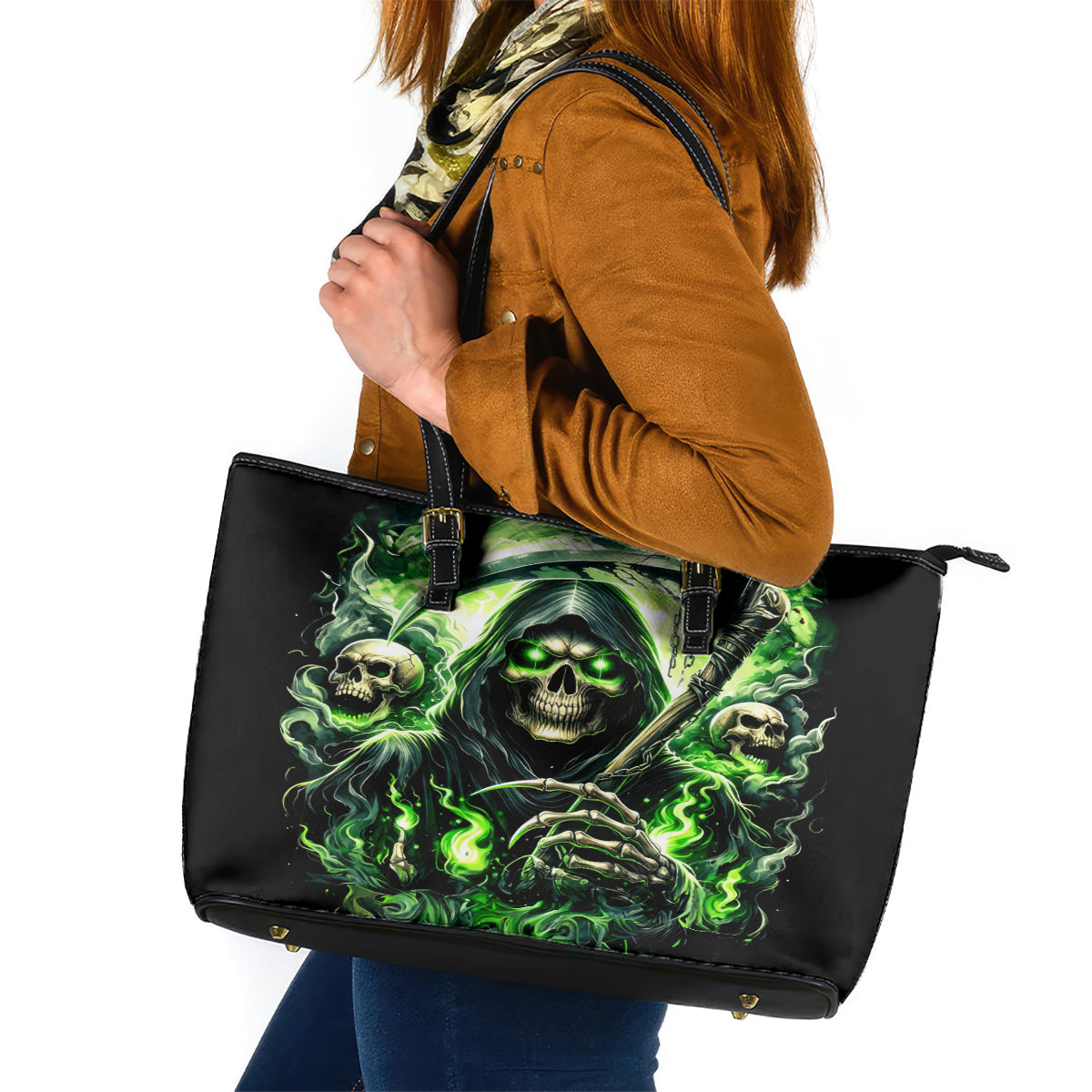 Flame Reaper Skull Leather Tote Bag I'm Not Anti Social I'm Just Not User Friendly - Wonder Print Shop