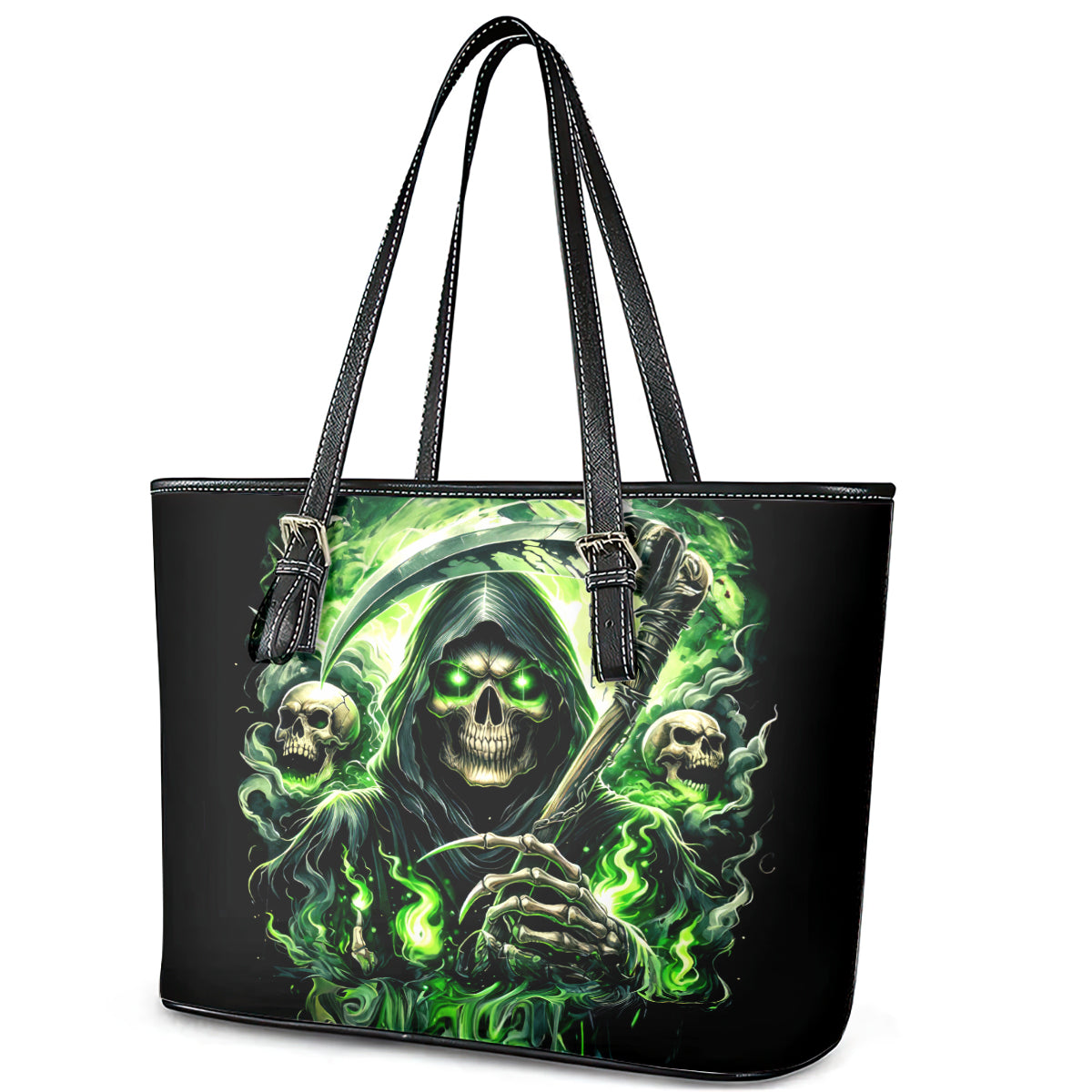Flame Reaper Skull Leather Tote Bag I'm Not Anti Social I'm Just Not User Friendly - Wonder Print Shop