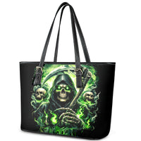 Flame Reaper Skull Leather Tote Bag I'm Not Anti Social I'm Just Not User Friendly - Wonder Print Shop