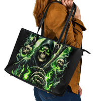 Flame Reaper Skull Leather Tote Bag I'm Not Anti Social I'm Just Not User Friendly - Wonder Print Shop