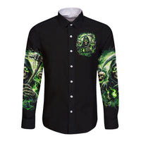 Flame Reaper Skull Long Sleeve Button Shirt I'm Not Anti Social I'm Just Not User Friendly - Wonder Print Shop