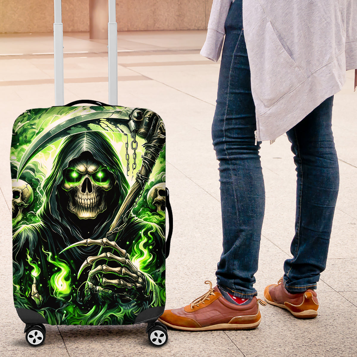 Flame Reaper Skull Luggage Cover I'm Not Anti Social I'm Just Not User Friendly - Wonder Print Shop