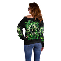 Flame Reaper Skull Off Shoulder Sweater I'm Not Anti Social I'm Just Not User Friendly - Wonder Print Shop