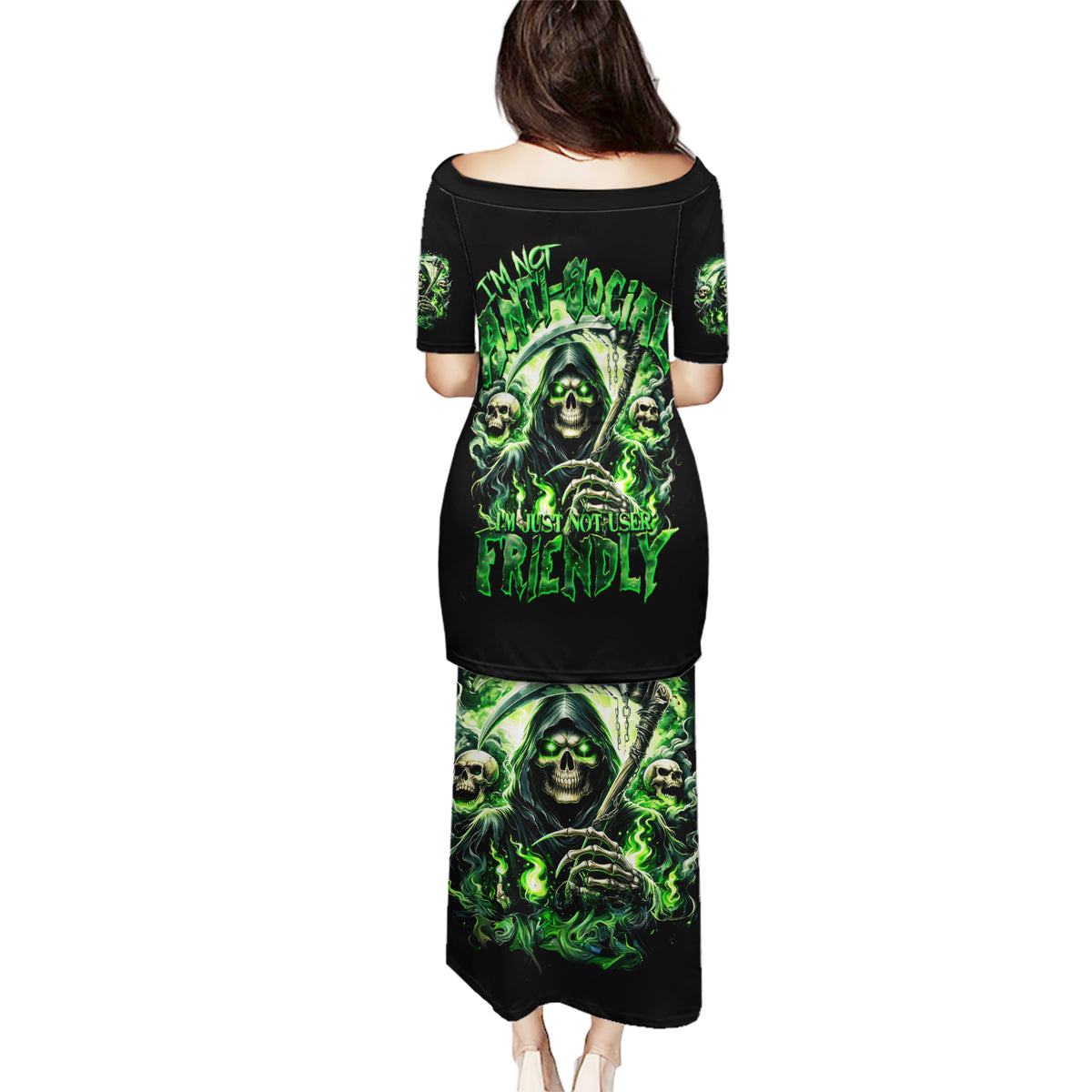 Flame Reaper Skull Puletasi I'm Not Anti Social I'm Just Not User Friendly - Wonder Print Shop