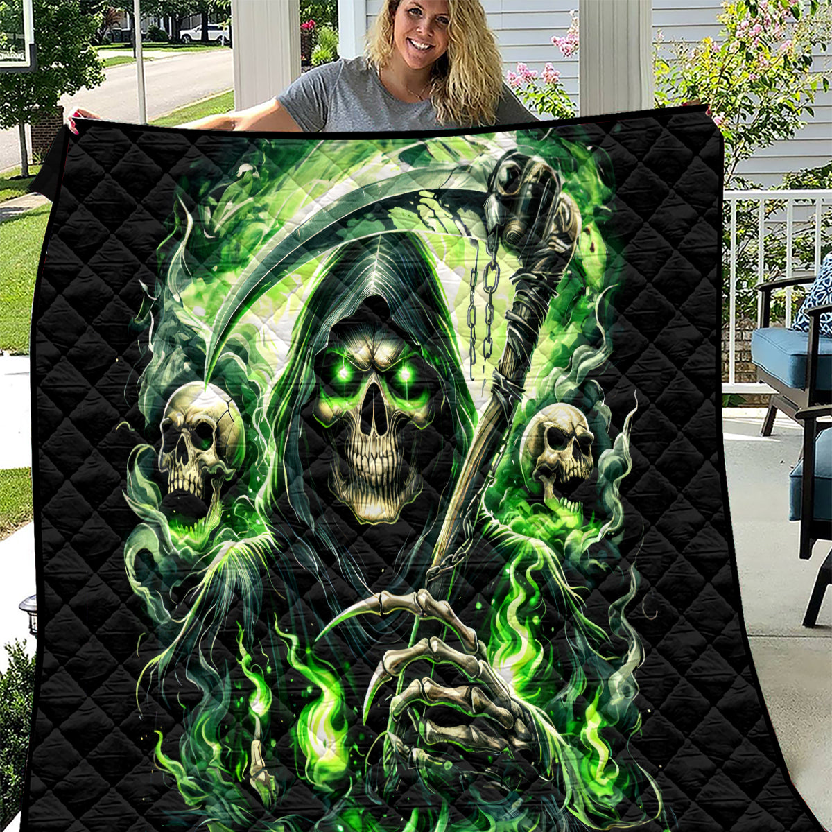 Flame Reaper Skull Quilt I'm Not Anti Social I'm Just Not User Friendly - Wonder Print Shop