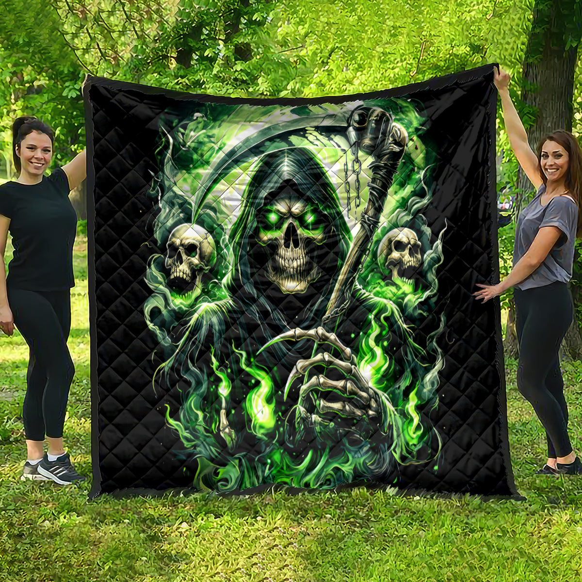 Flame Reaper Skull Quilt I'm Not Anti Social I'm Just Not User Friendly - Wonder Print Shop