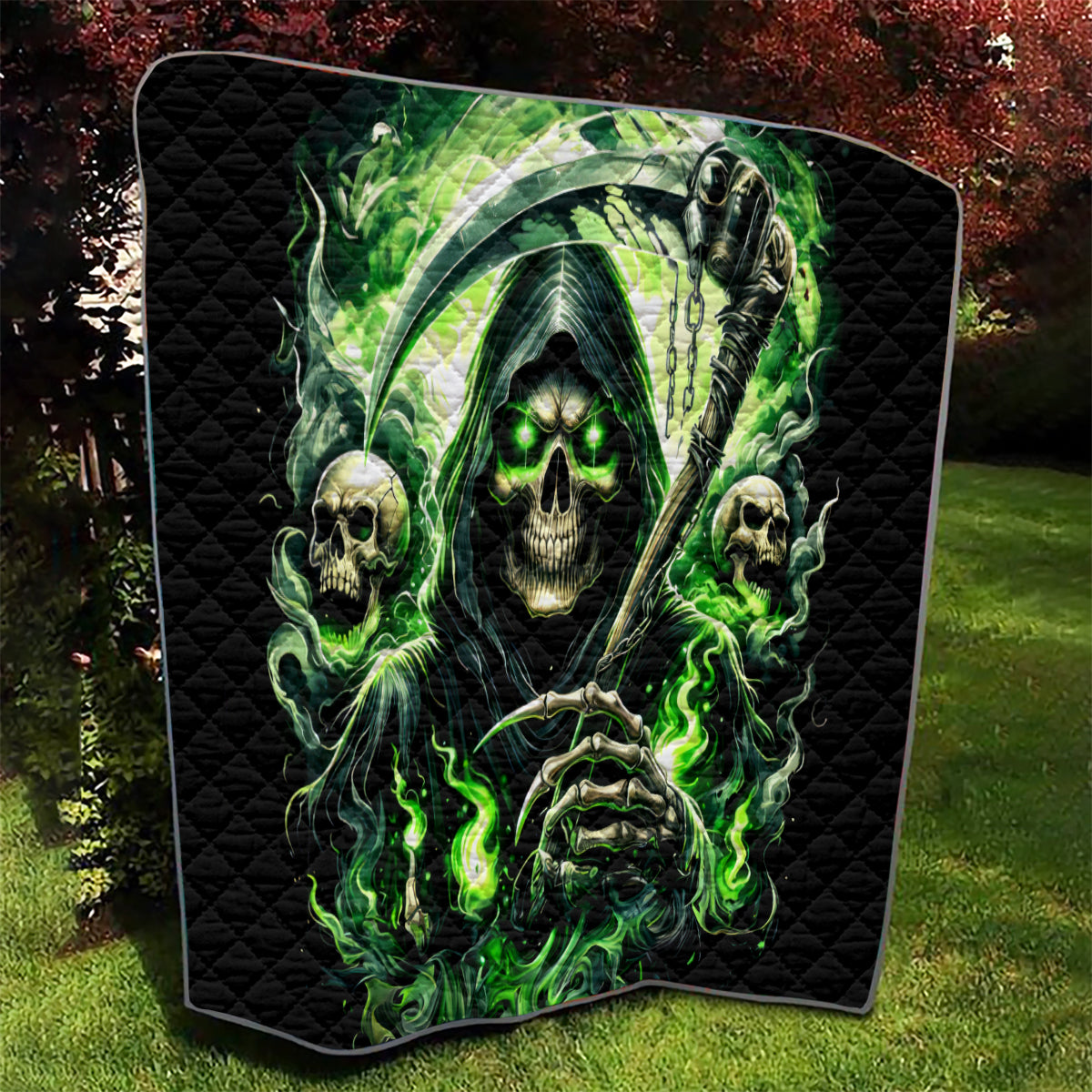 Flame Reaper Skull Quilt I'm Not Anti Social I'm Just Not User Friendly - Wonder Print Shop