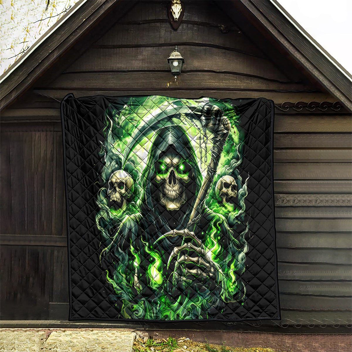 Flame Reaper Skull Quilt I'm Not Anti Social I'm Just Not User Friendly - Wonder Print Shop