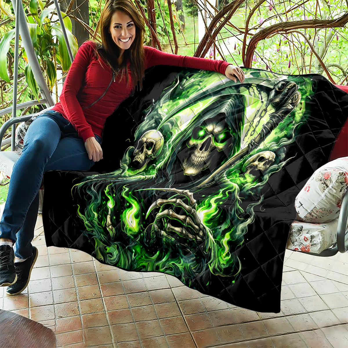 Flame Reaper Skull Quilt I'm Not Anti Social I'm Just Not User Friendly - Wonder Print Shop