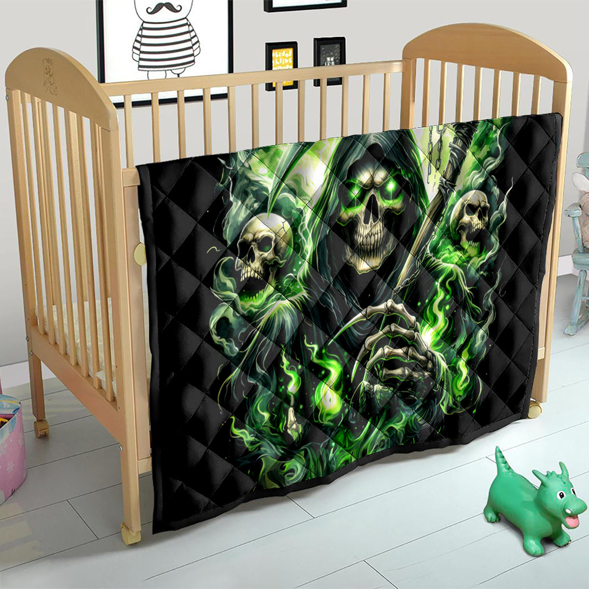 Flame Reaper Skull Quilt I'm Not Anti Social I'm Just Not User Friendly - Wonder Print Shop