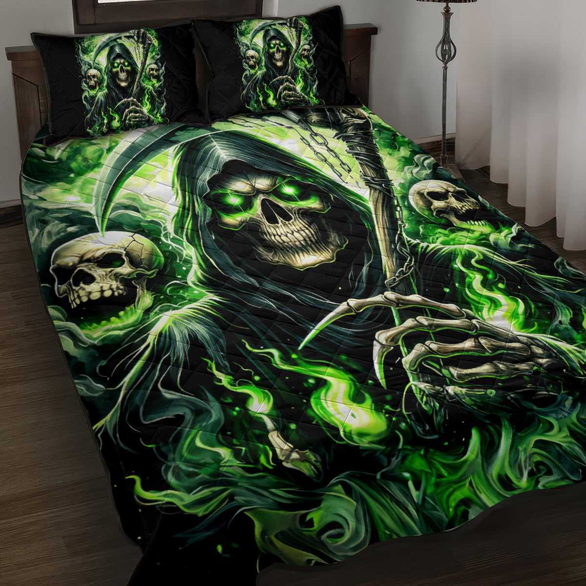 Flame Reaper Skull Quilt Bed Set I'm Not Anti Social I'm Just Not User Friendly - Wonder Print Shop