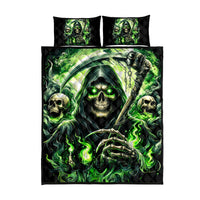 Flame Reaper Skull Quilt Bed Set I'm Not Anti Social I'm Just Not User Friendly - Wonder Print Shop