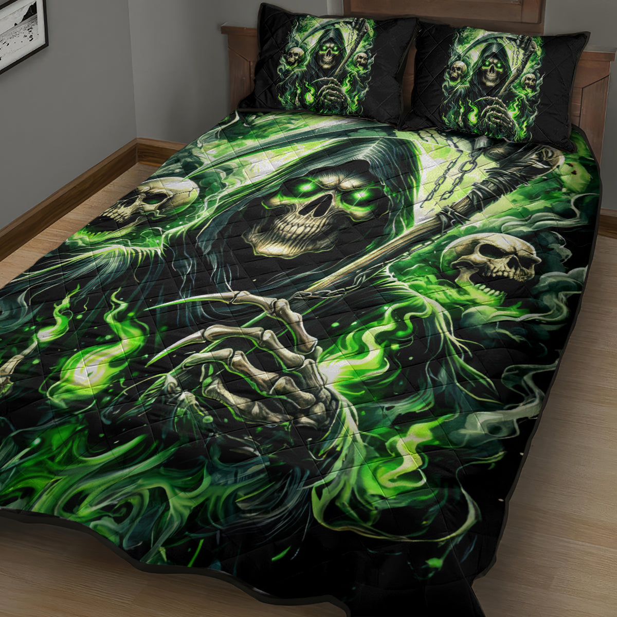 Flame Reaper Skull Quilt Bed Set I'm Not Anti Social I'm Just Not User Friendly - Wonder Print Shop
