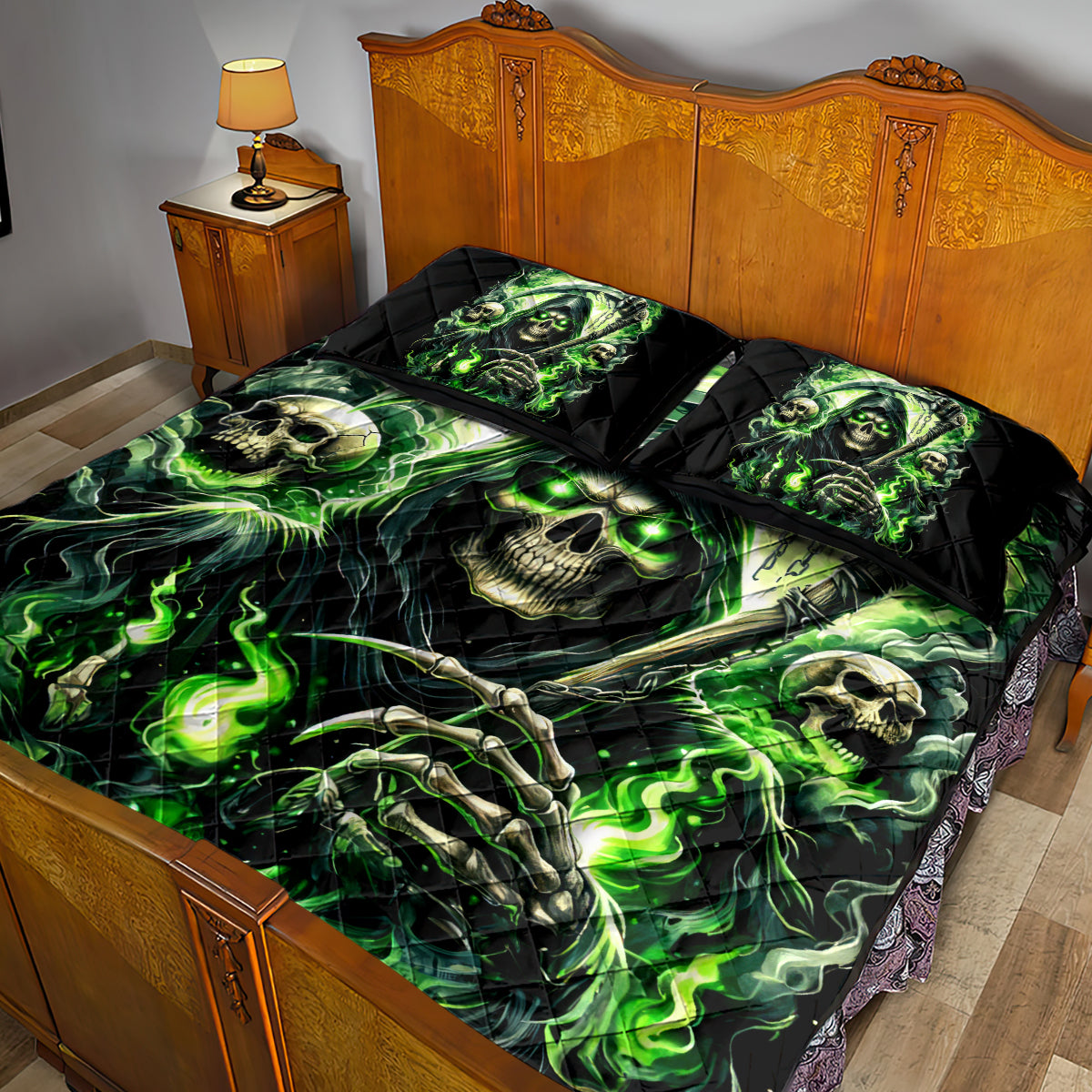 Flame Reaper Skull Quilt Bed Set I'm Not Anti Social I'm Just Not User Friendly - Wonder Print Shop