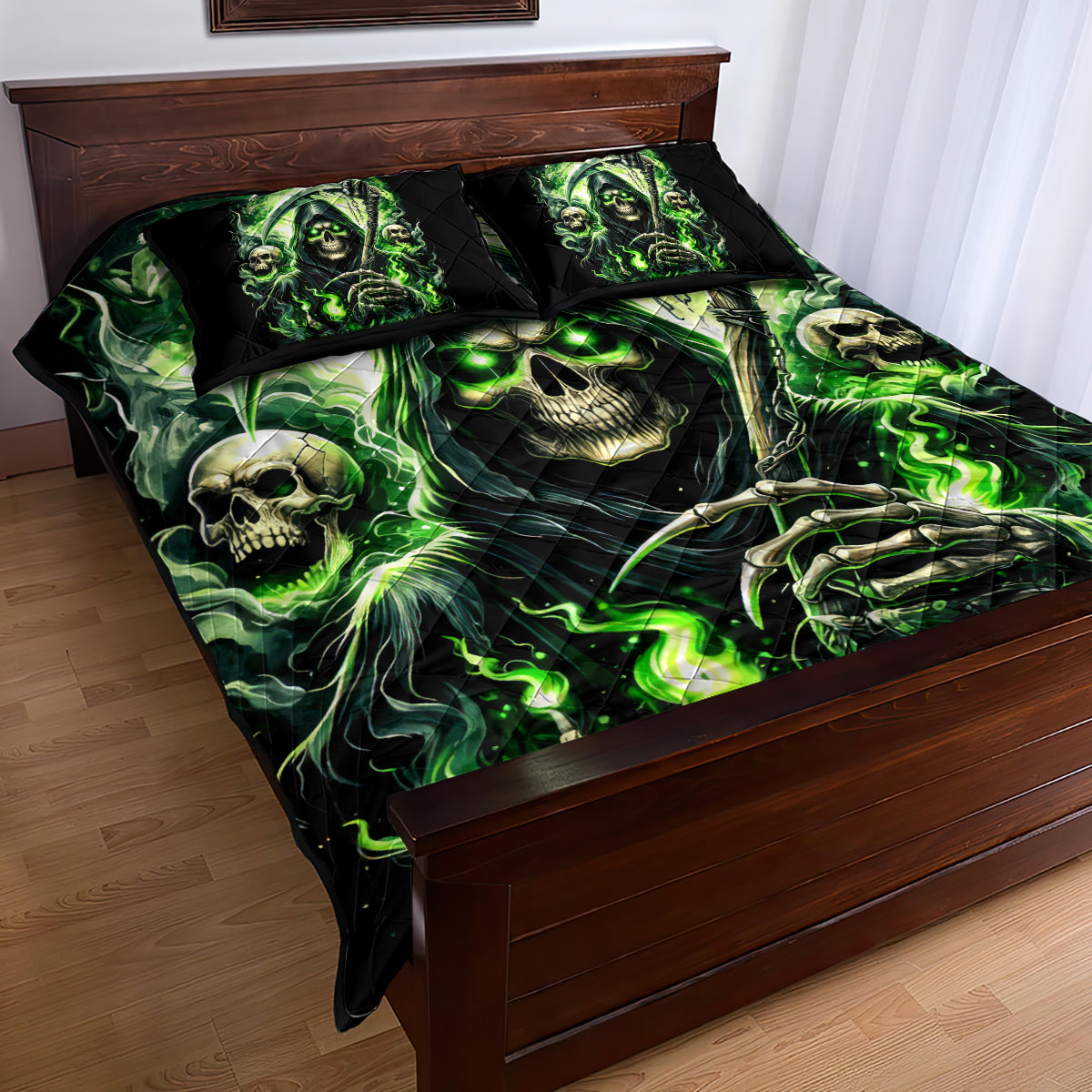 Flame Reaper Skull Quilt Bed Set I'm Not Anti Social I'm Just Not User Friendly - Wonder Print Shop