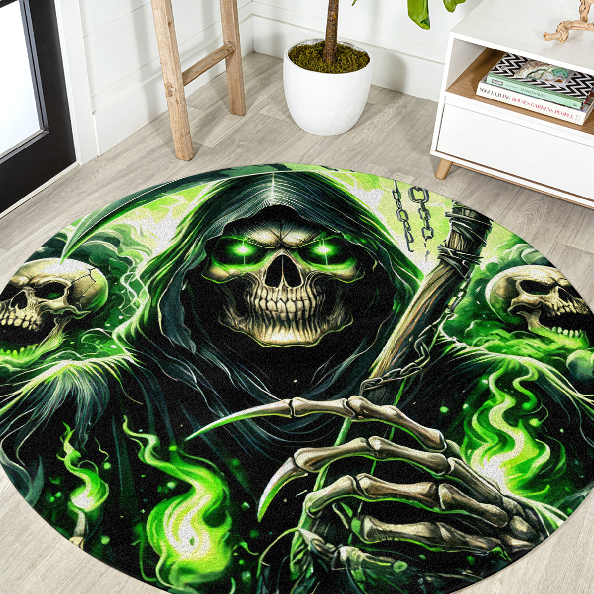 Flame Reaper Skull Round Carpet I'm Not Anti Social I'm Just Not User Friendly