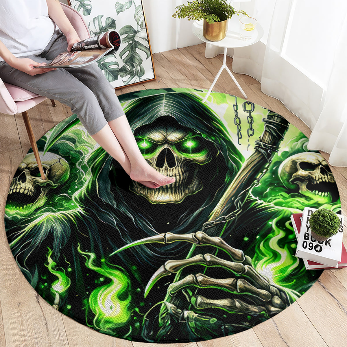 Flame Reaper Skull Round Carpet I'm Not Anti Social I'm Just Not User Friendly