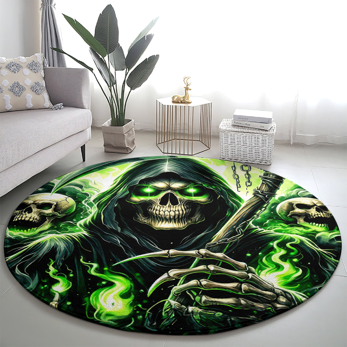 Flame Reaper Skull Round Carpet I'm Not Anti Social I'm Just Not User Friendly