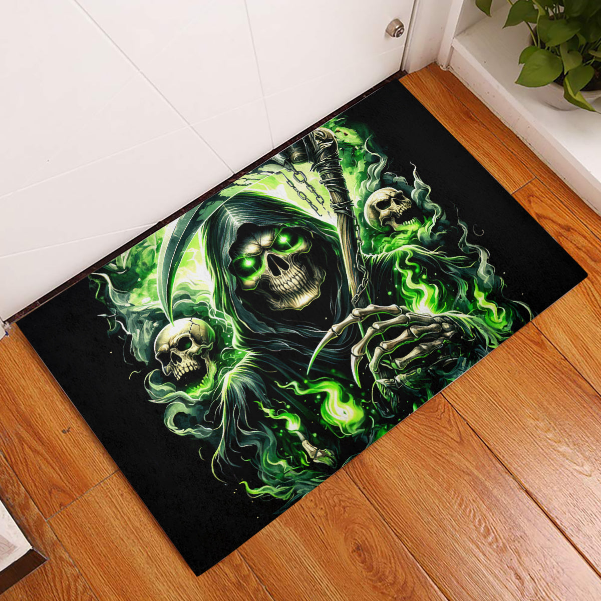 Flame Reaper Skull Rubber Doormat I'm Not Anti Social I'm Just Not User Friendly - Wonder Print Shop