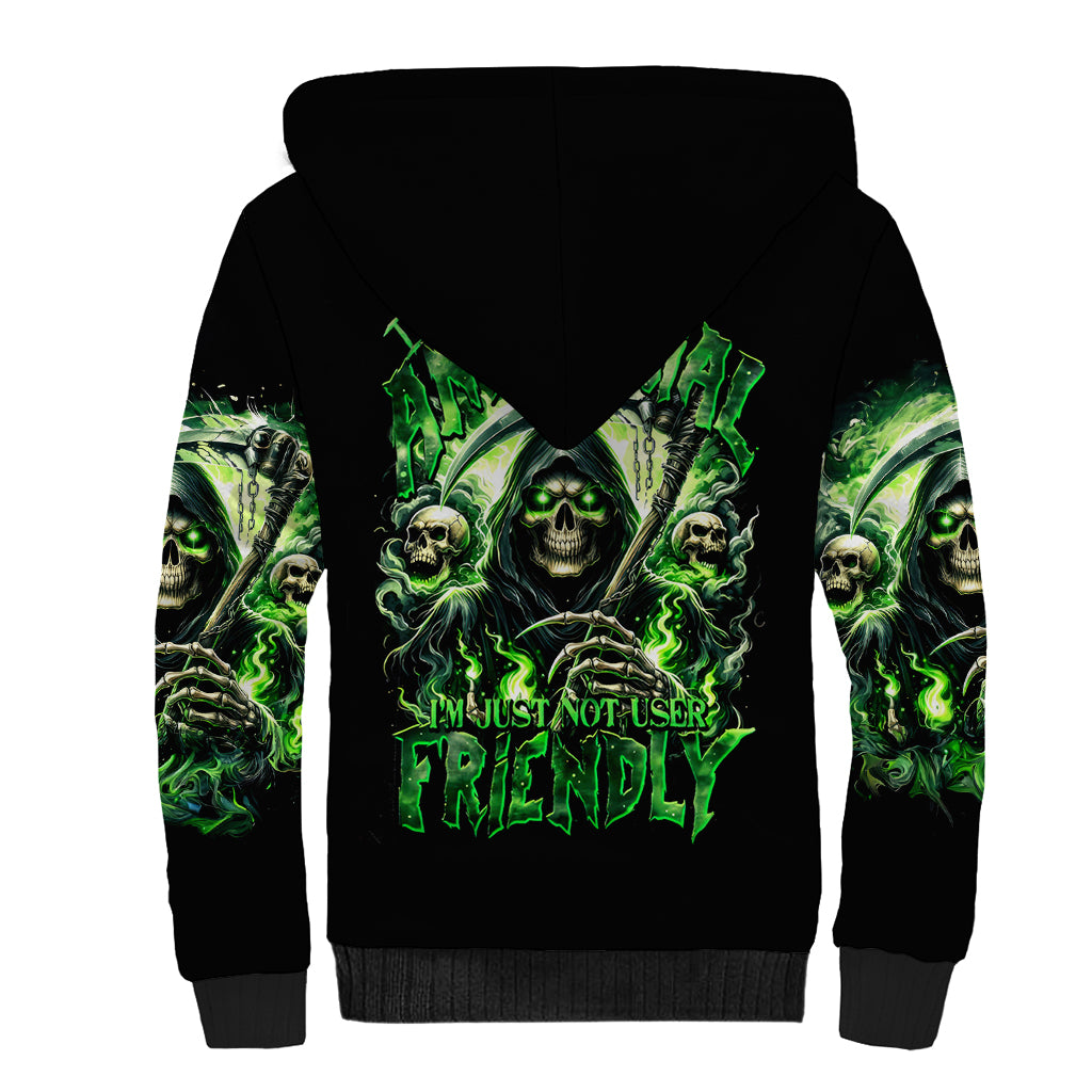 Flame Reaper Skull Sherpa Hoodie I'm Not Anti Social I'm Just Not User Friendly - Wonder Print Shop
