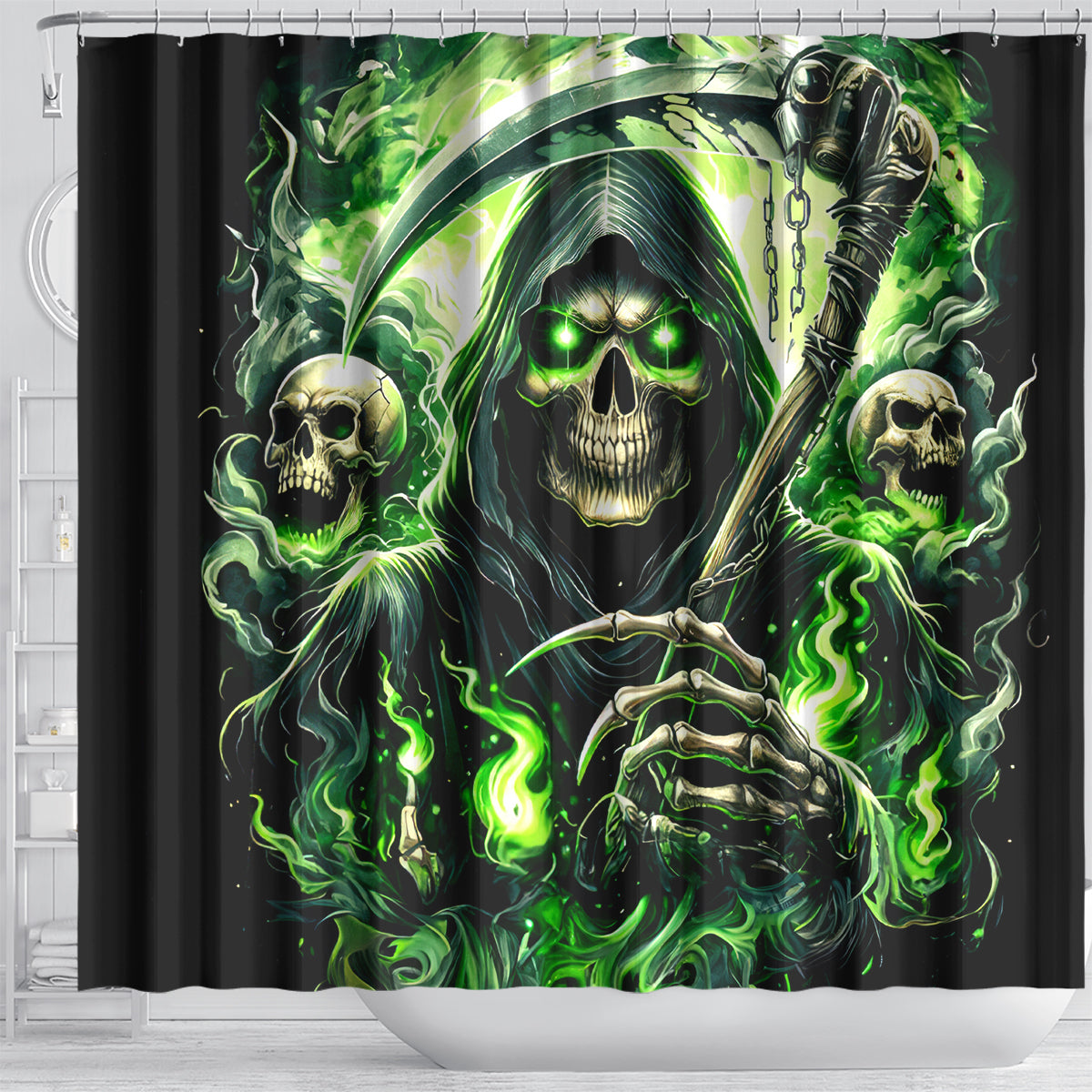 Flame Reaper Skull Shower Curtain I'm Not Anti Social I'm Just Not User Friendly