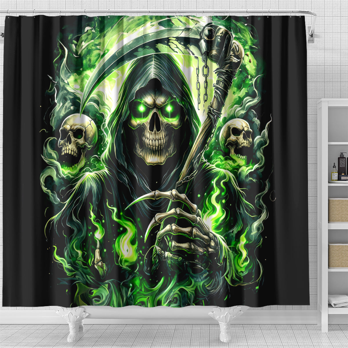 Flame Reaper Skull Shower Curtain I'm Not Anti Social I'm Just Not User Friendly