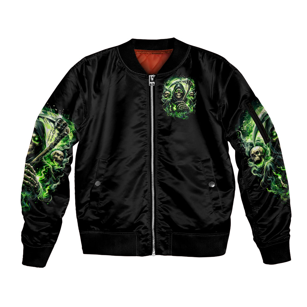 Flame Reaper Skull Sleeve Zip Bomber Jacket I'm Not Anti Social I'm Just Not User Friendly - Wonder Print Shop