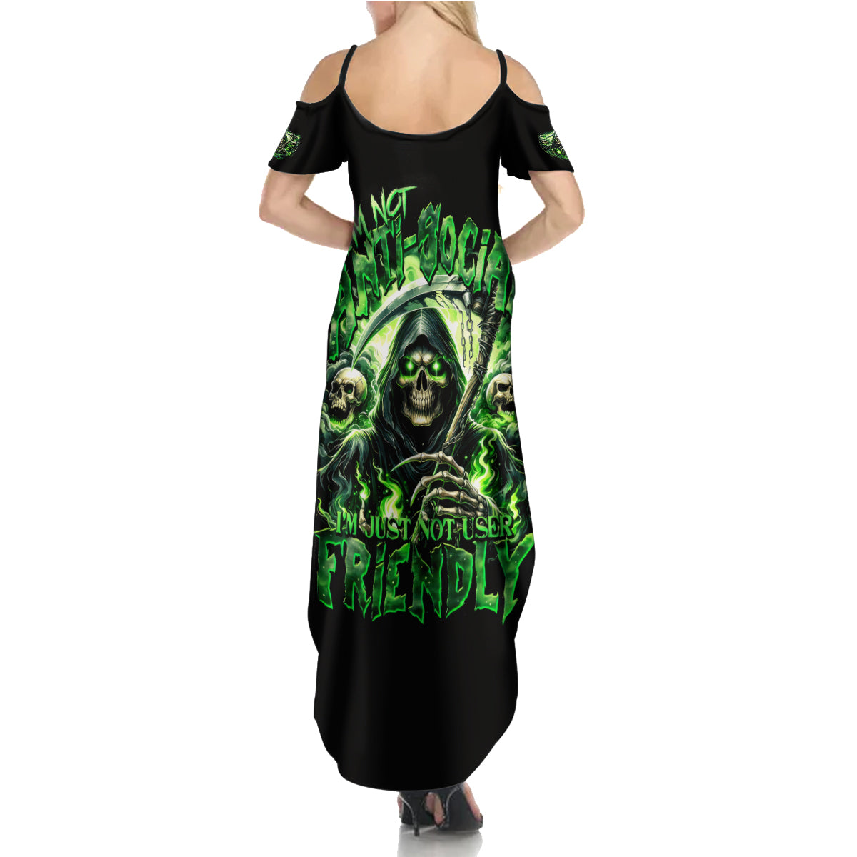 Flame Reaper Skull Summer Maxi Dress I'm Not Anti Social I'm Just Not User Friendly - Wonder Print Shop