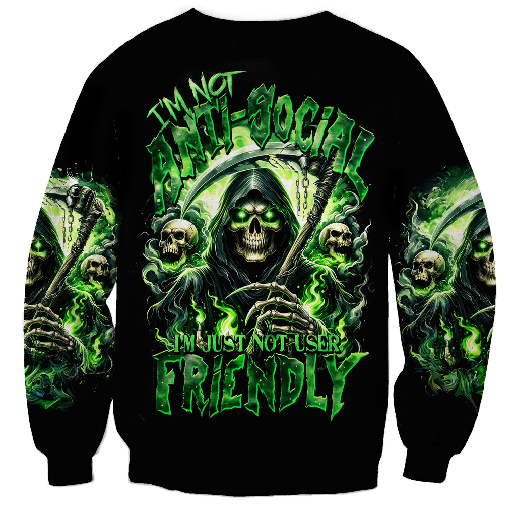 Flame Reaper Skull Sweatshirt I'm Not Anti Social I'm Just Not User Friendly - Wonder Print Shop